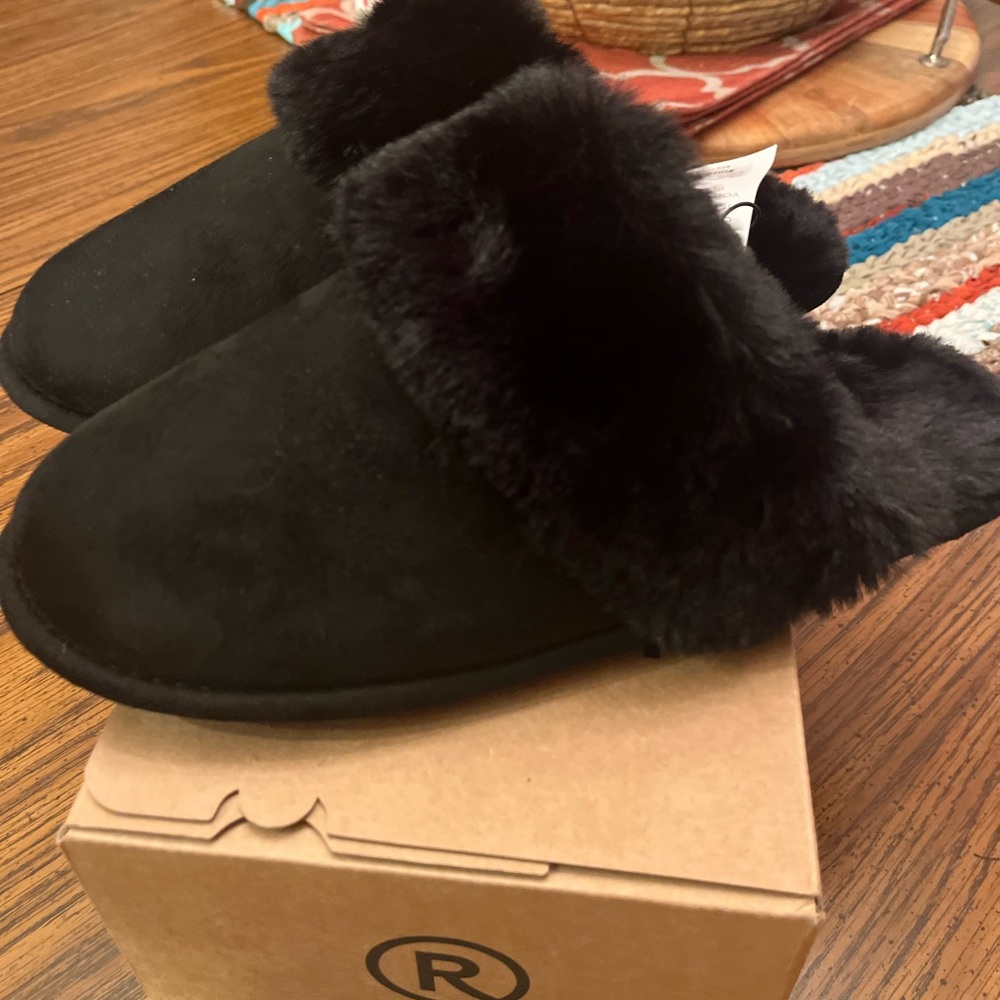 Lane Bryant Black Plush Slippers